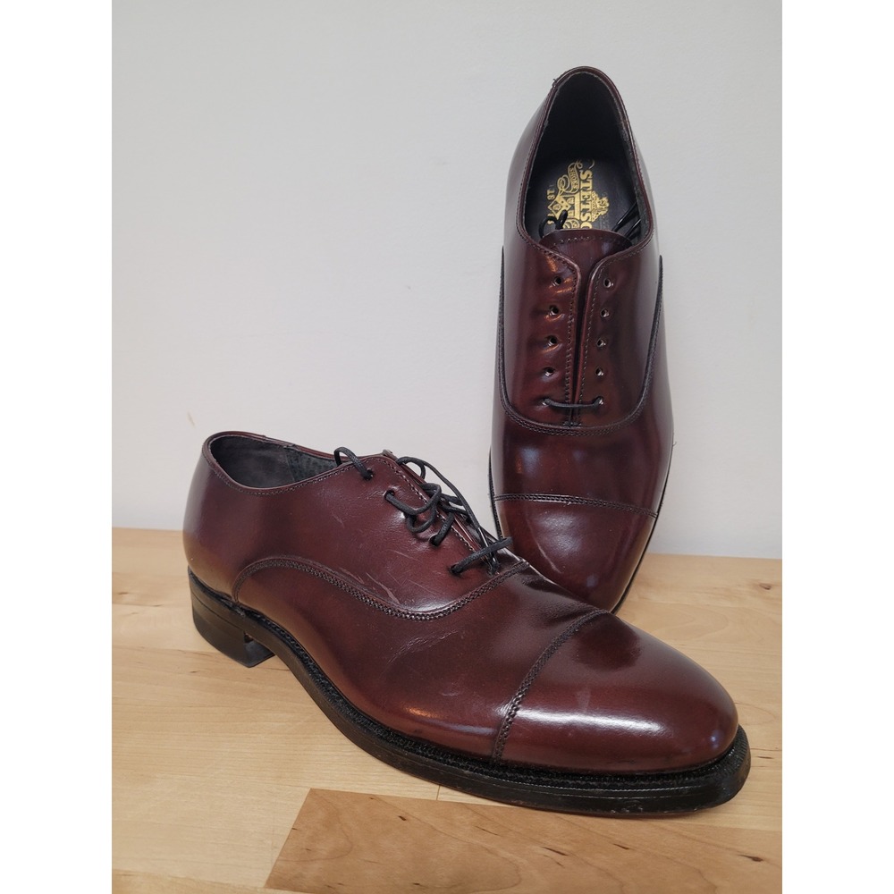Stetson Cap Toe Oxford Men 7.5 Burgundy Leather Dress Shoes 2162 Made in USA
